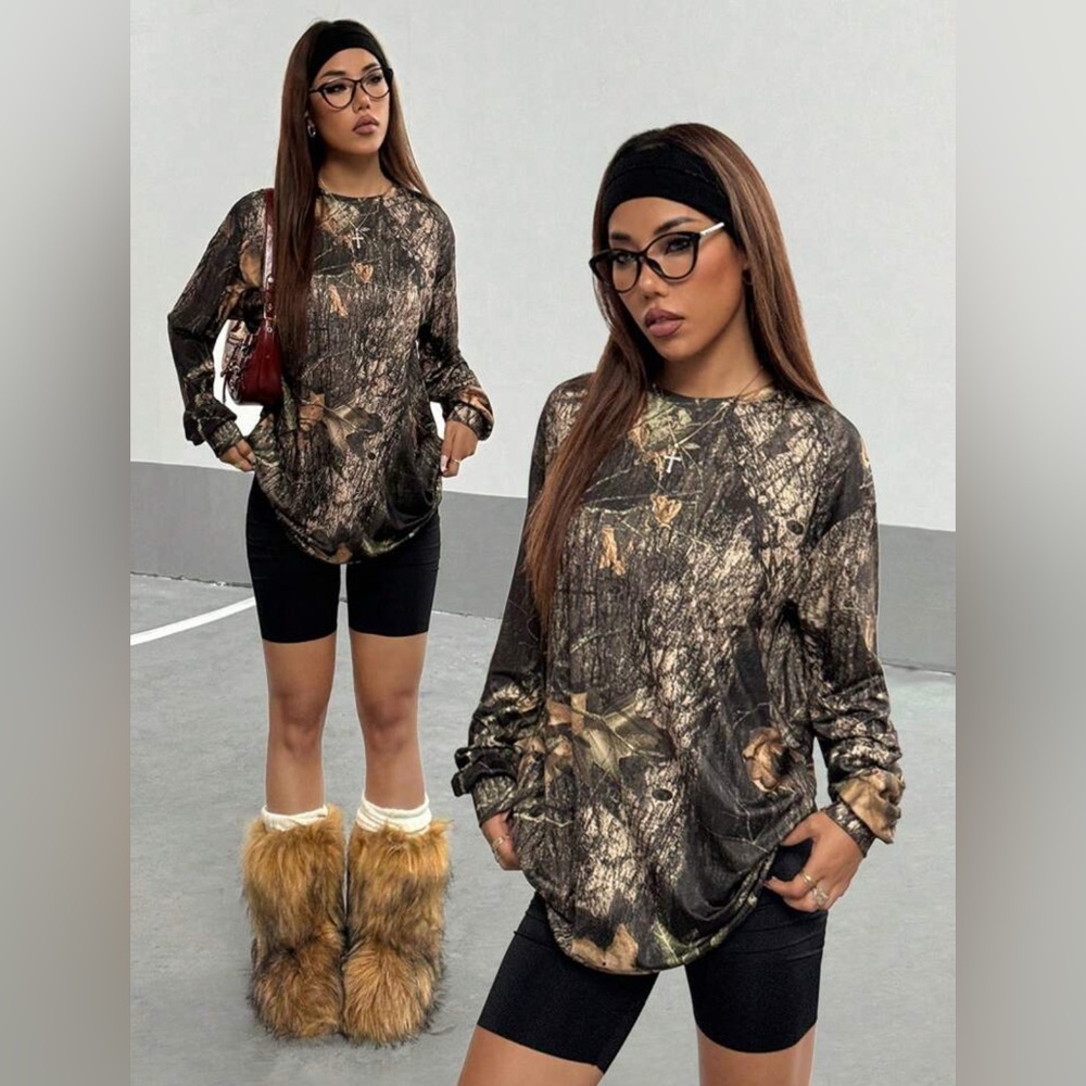 Street style Y2K Camouflage Long Sleeve Top